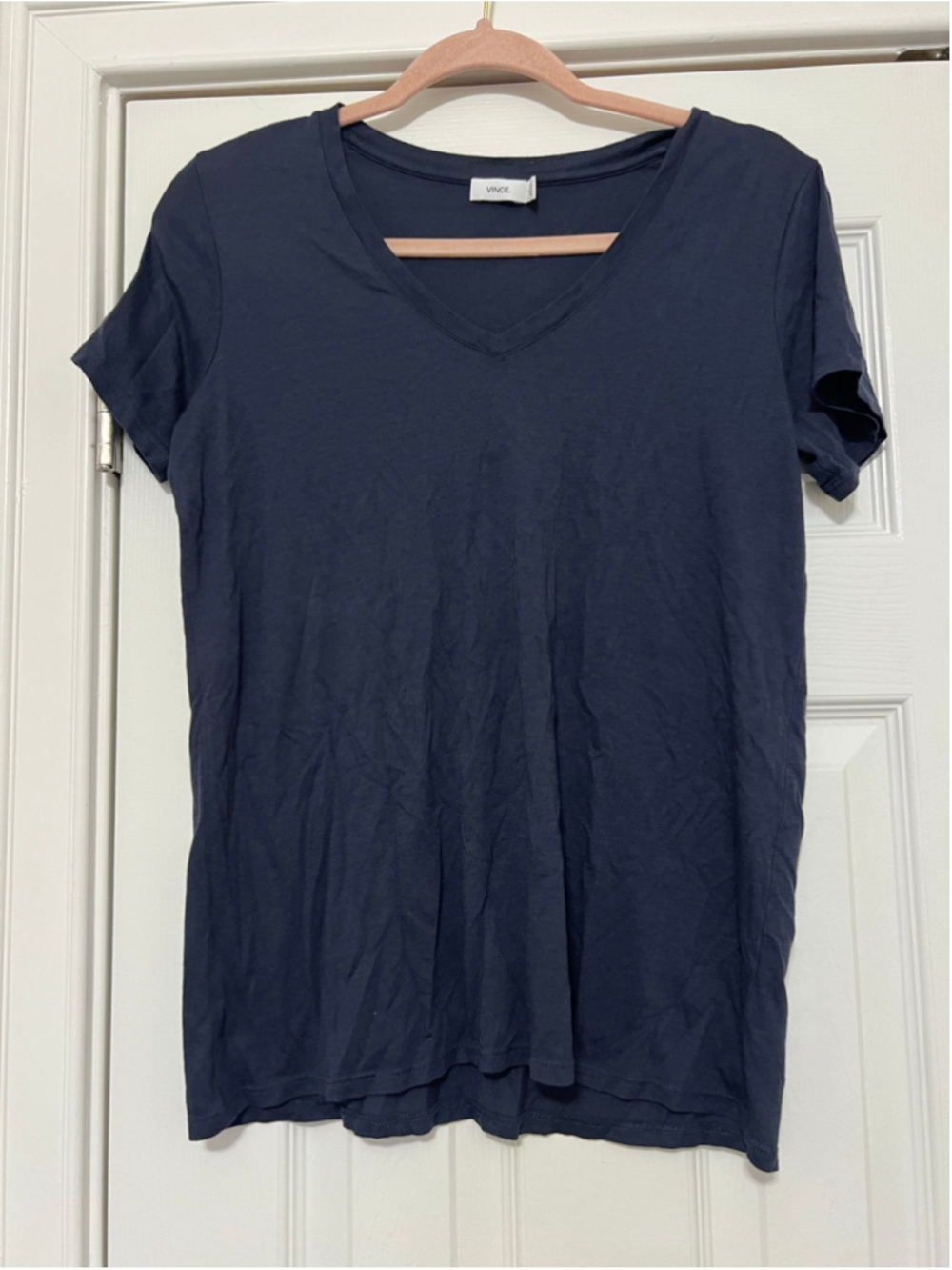 Women's Vince Navy Short Sleeve V-Neck Pima Cotton Modal Tee Size S